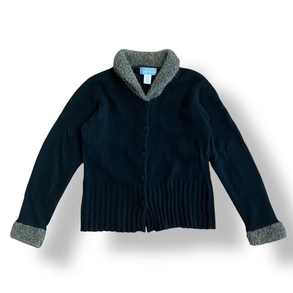 Ciel Bleu Collared Button Up Wool Cardigan Womens Size M Black Brown - Picture 1 of 6